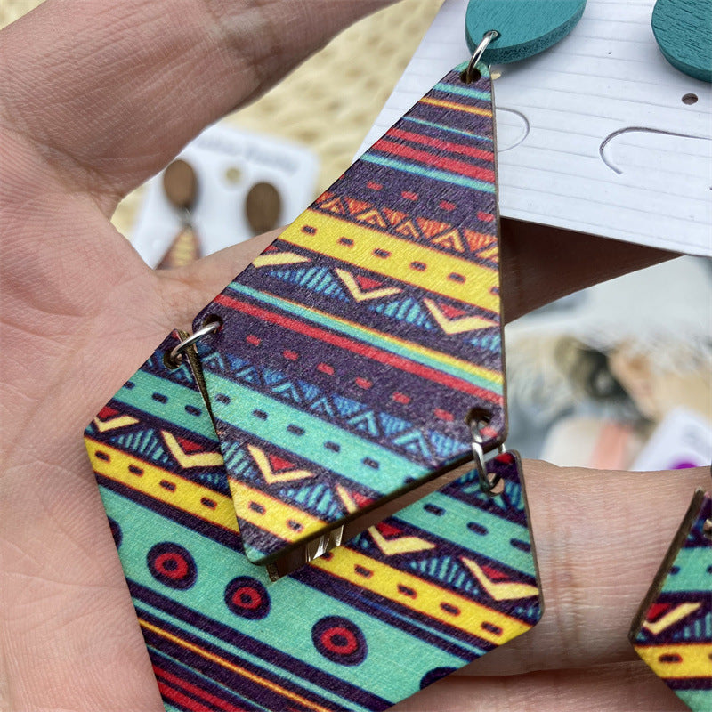 Wholesale Rhombus Vintage Wood Earrings